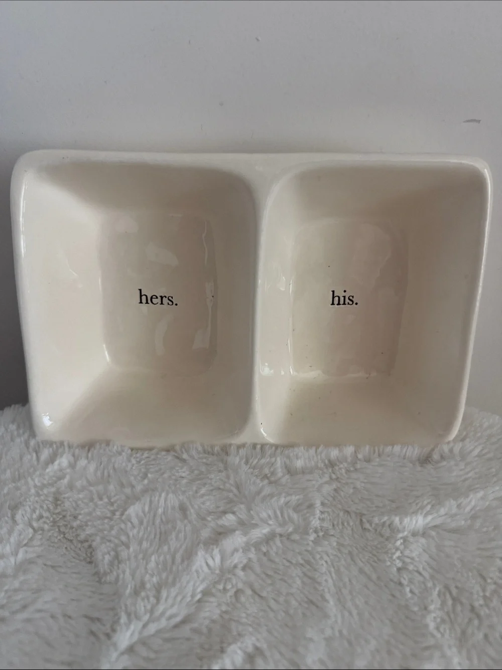 Rae Dunn Cream 'his.' and 'hers.' Double Ceramic Dish